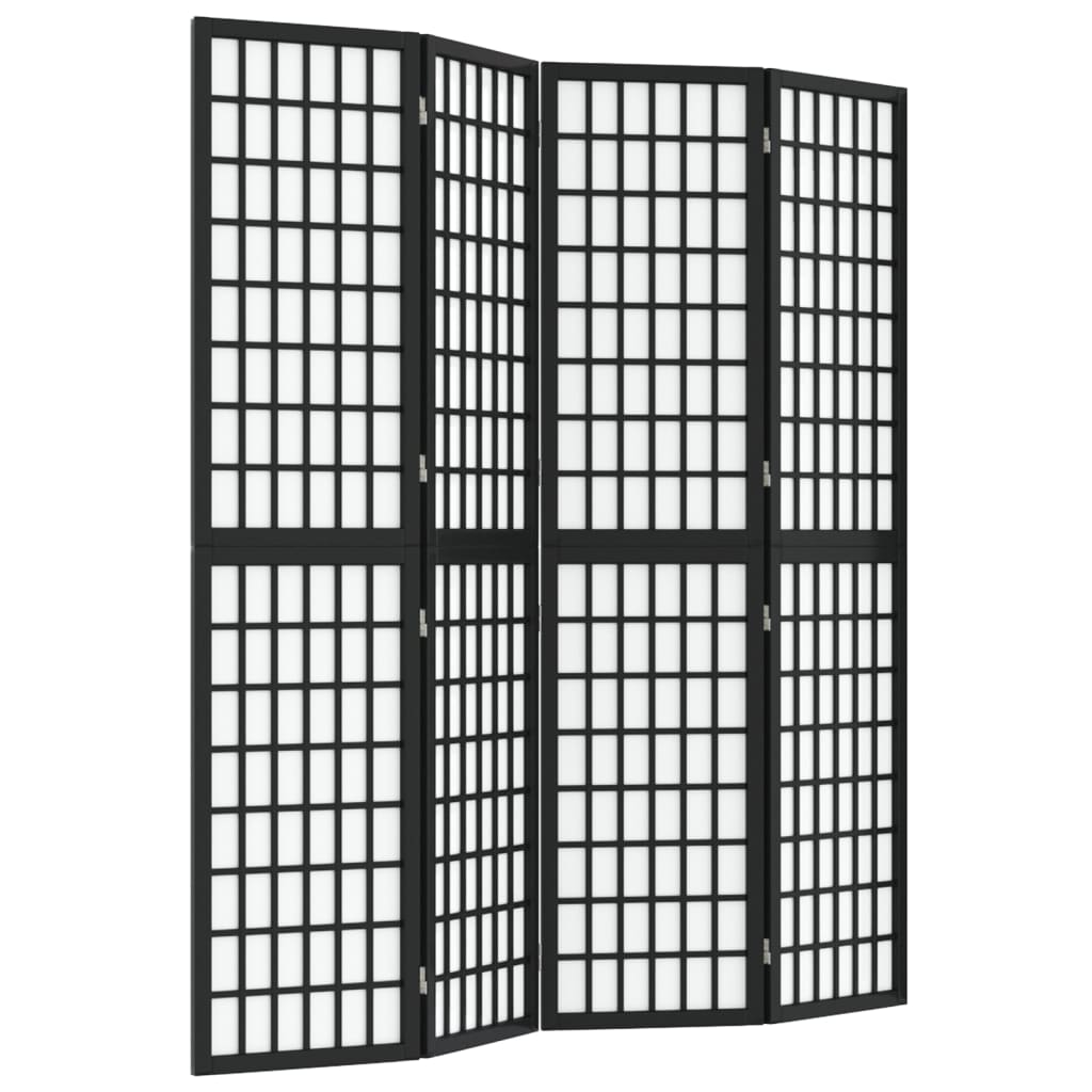 Folding 4-Panel Room Divider Japanese Style 160x170 cm Black