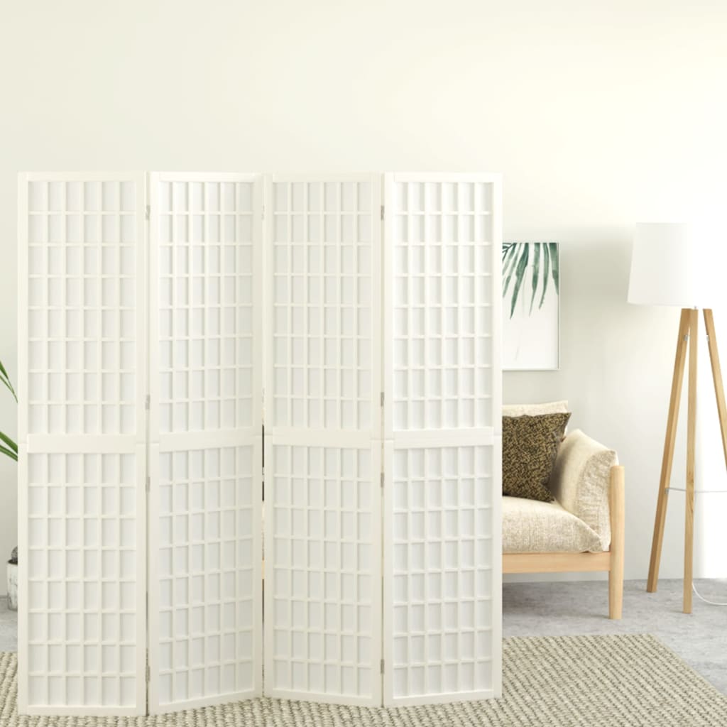 Folding 4-Panel Room Divider Japanese Style 160x170 cm White
