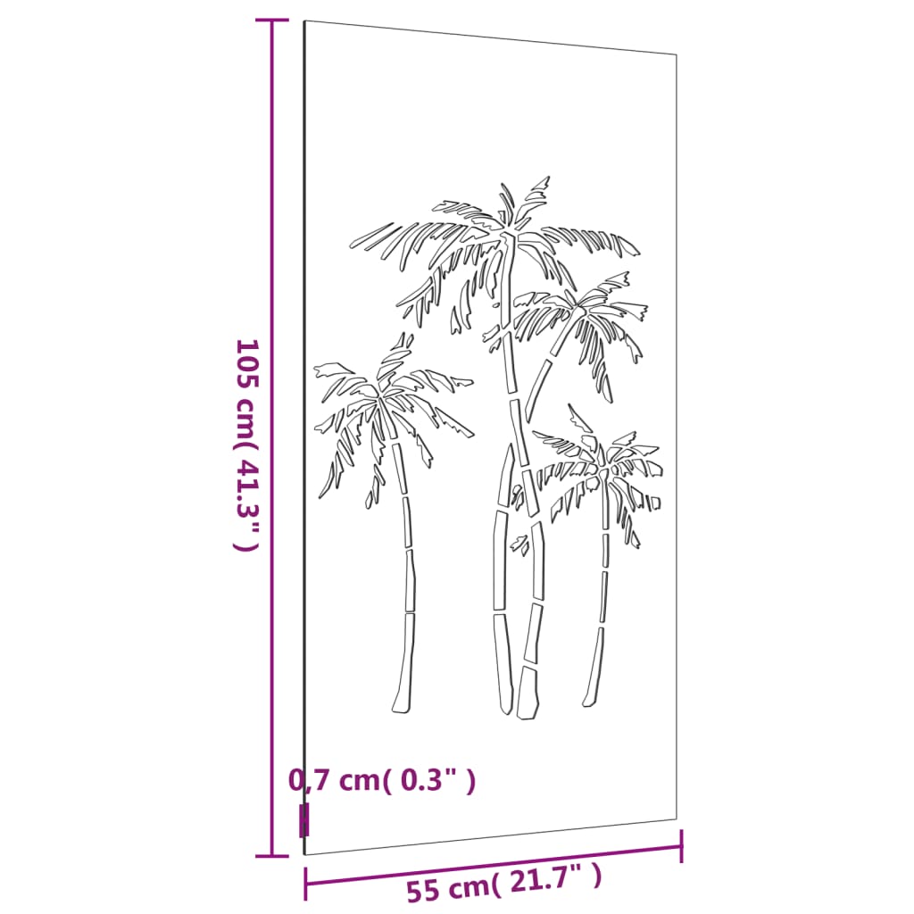 Garden Wall Decoration 105X55 Cm Corten Steel Palm Tree Design