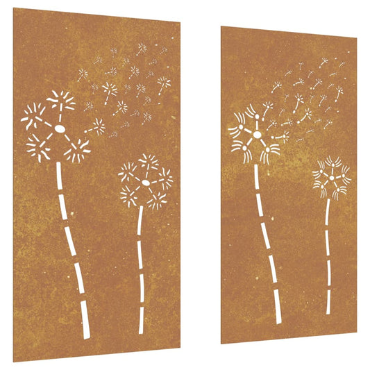 Garden Wall Decorations 2Pcs 105X55Cm Corten Steel Flower Design