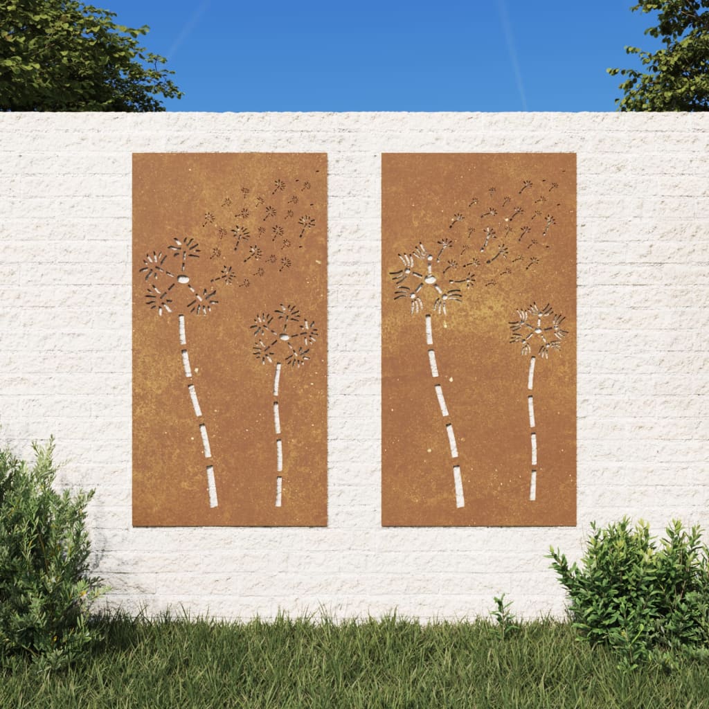 Garden Wall Decorations 2Pcs 105X55Cm Corten Steel Flower Design