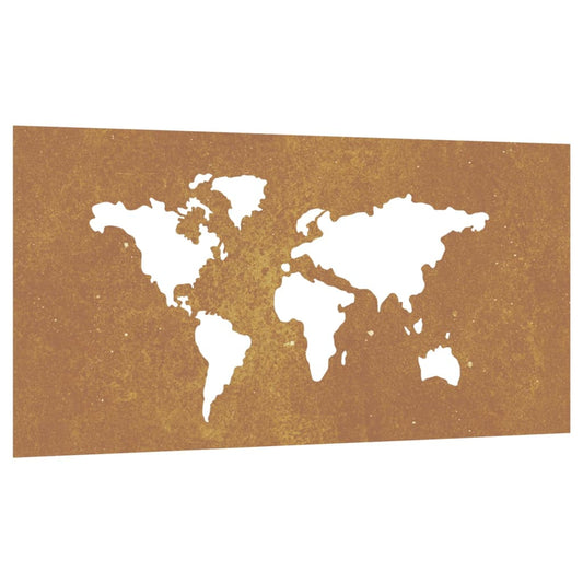 Garden Wall Decoration 105X55 Cm Corten Steel World Map Design