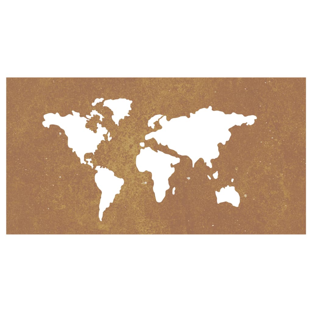 Garden Wall Decoration 105X55 Cm Corten Steel World Map Design