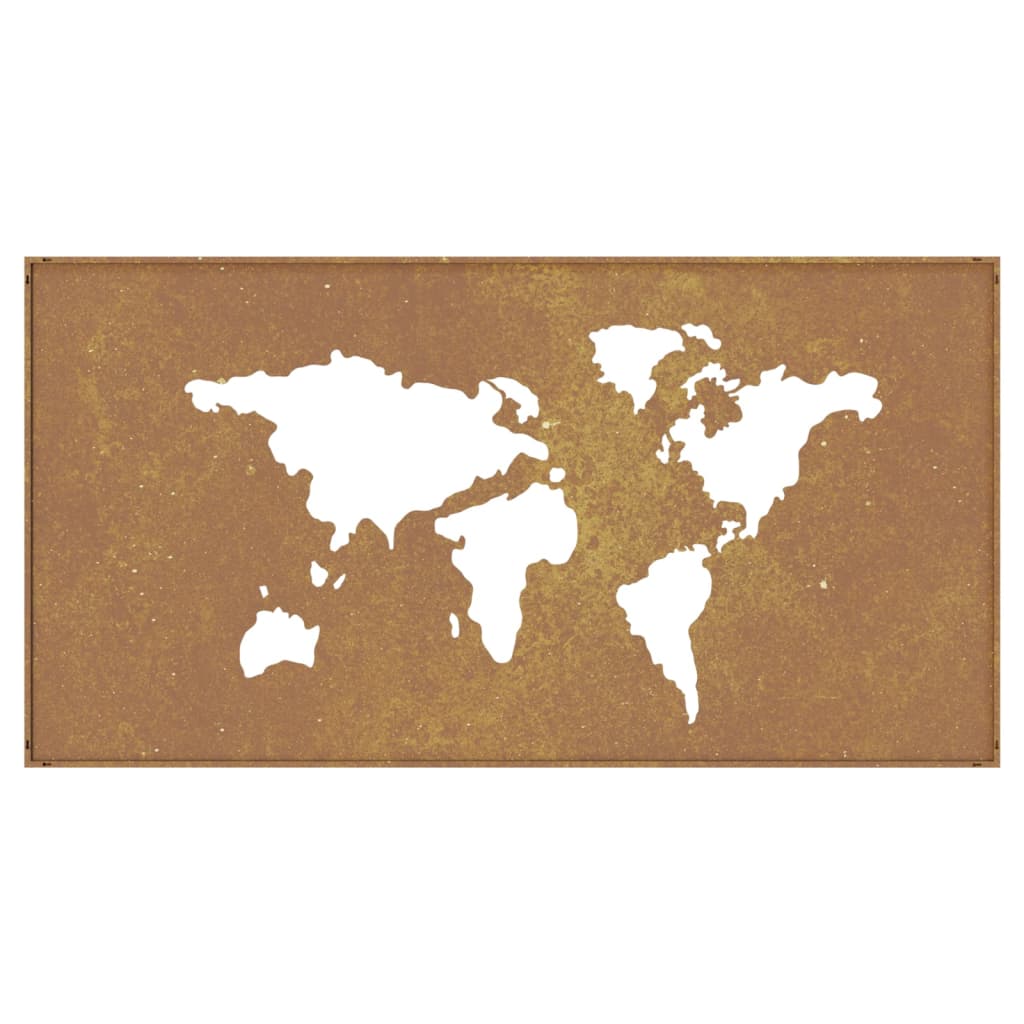 Garden Wall Decoration 105X55 Cm Corten Steel World Map Design
