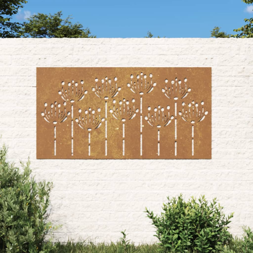 Garden Wall Decoration 105X55 Cm Corten Steel Flower Design