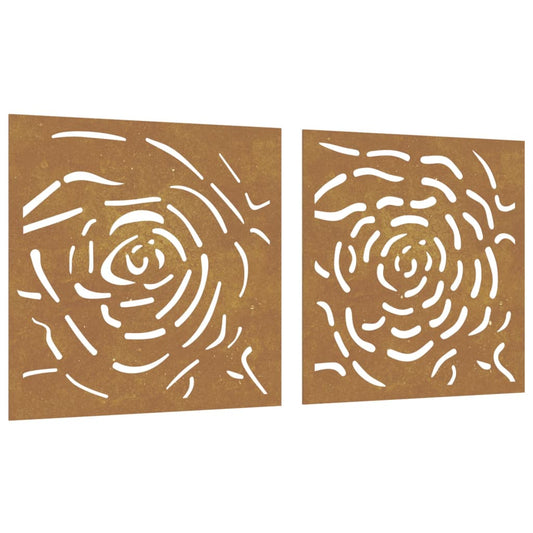 Garden Wall Decorations 2 Pcs 55X55 Cm Corten Steel Rose Design