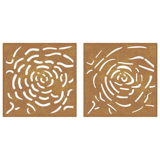 Garden Wall Decorations 2 Pcs 55X55 Cm Corten Steel Rose Design