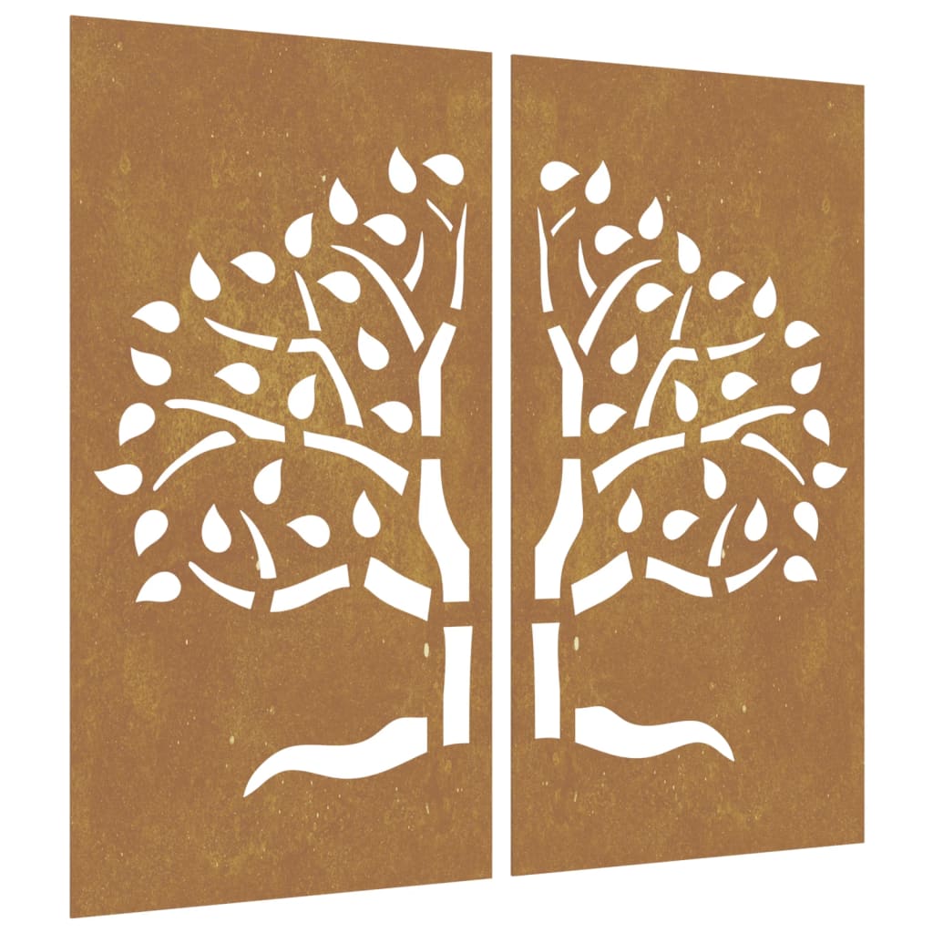Garden Wall Decorations 2 Pcs 105X55 Cm Corten Steel Tree Design