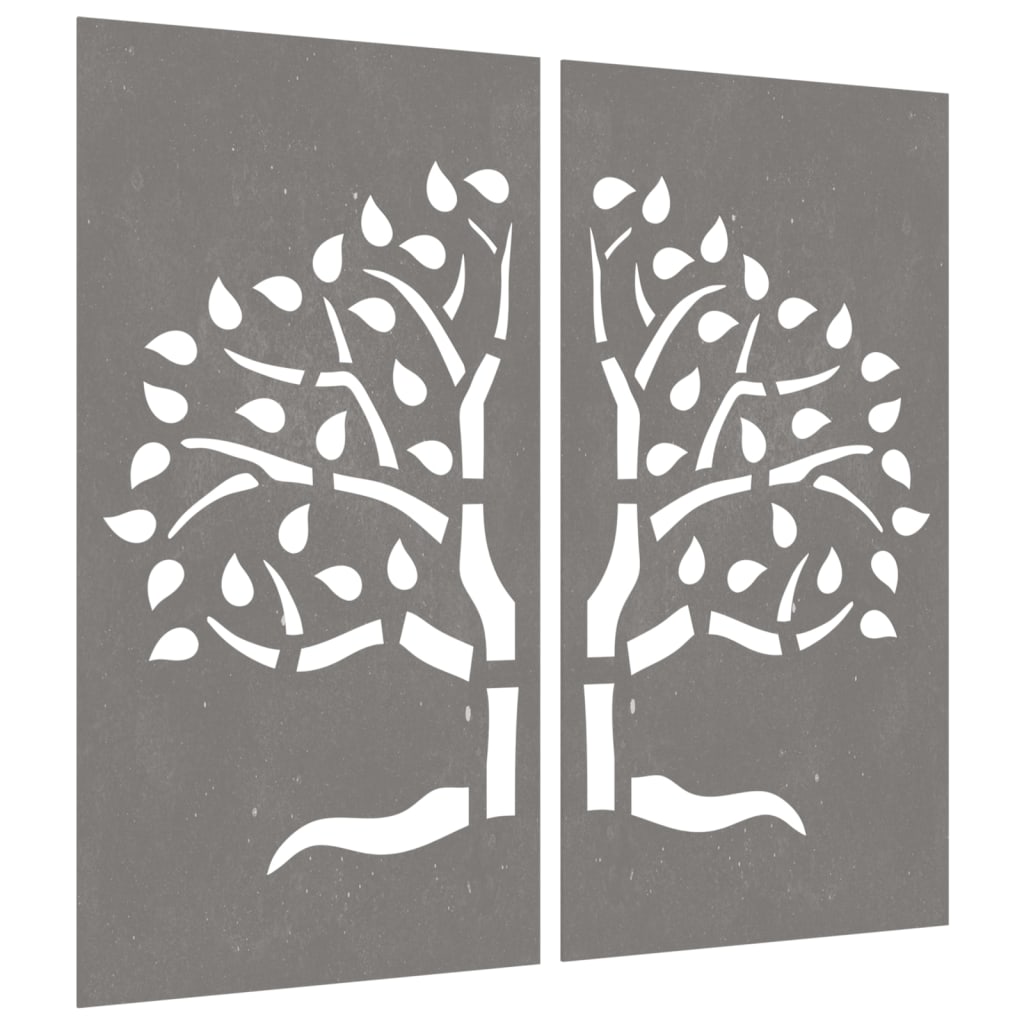 Garden Wall Decorations 2 Pcs 105X55 Cm Corten Steel Tree Design