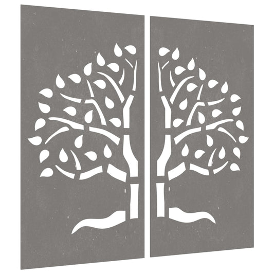 Garden Wall Decorations 2 Pcs 105X55 Cm Corten Steel Tree Design