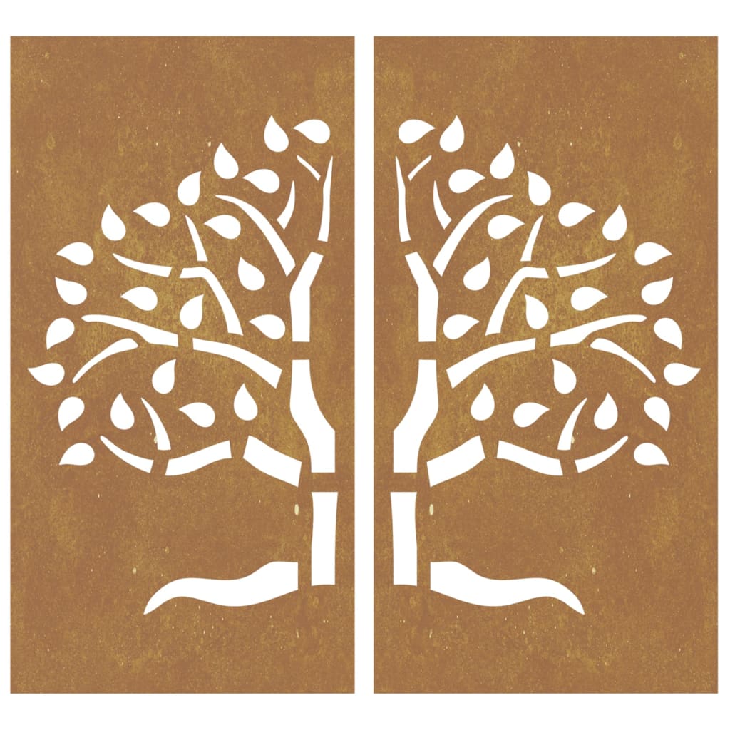 Garden Wall Decorations 2 Pcs 105X55 Cm Corten Steel Tree Design