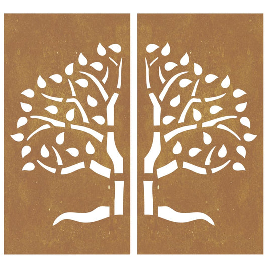 Garden Wall Decorations 2 Pcs 105X55 Cm Corten Steel Tree Design