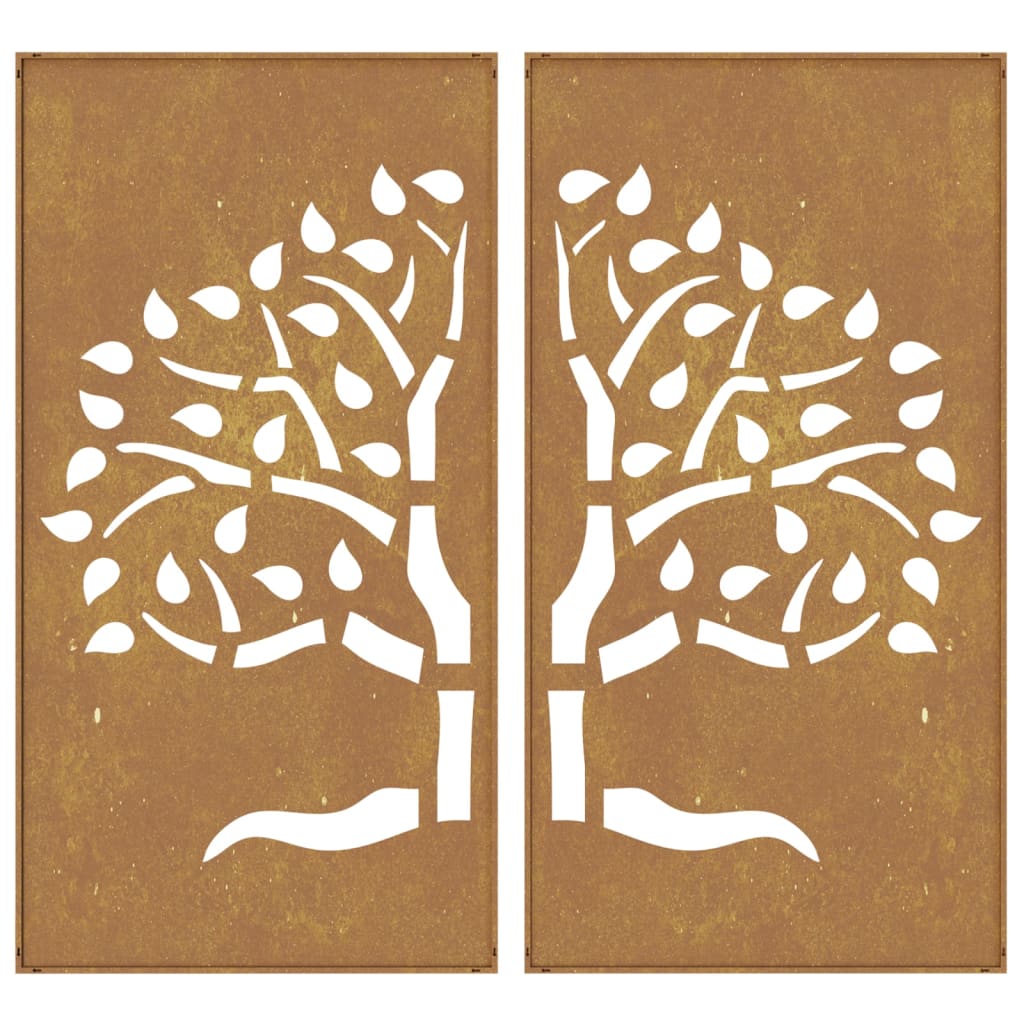 Garden Wall Decorations 2 Pcs 105X55 Cm Corten Steel Tree Design