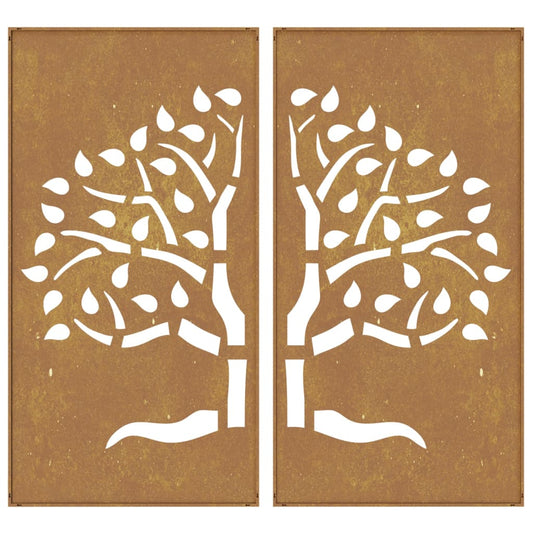 Garden Wall Decorations 2 Pcs 105X55 Cm Corten Steel Tree Design