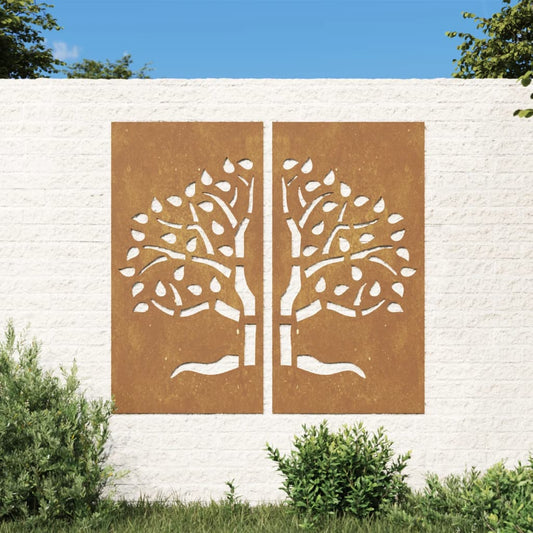 Garden Wall Decorations 2 Pcs 105X55 Cm Corten Steel Tree Design