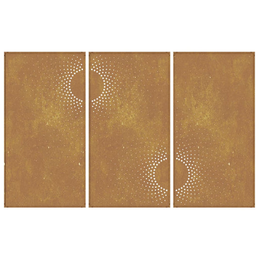 Garden Wall Decorations 3 Pcs 105X55 Cm Corten Steel Sun Design