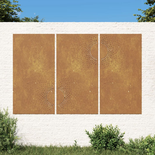 Garden Wall Decorations 3 Pcs 105X55 Cm Corten Steel Sun Design