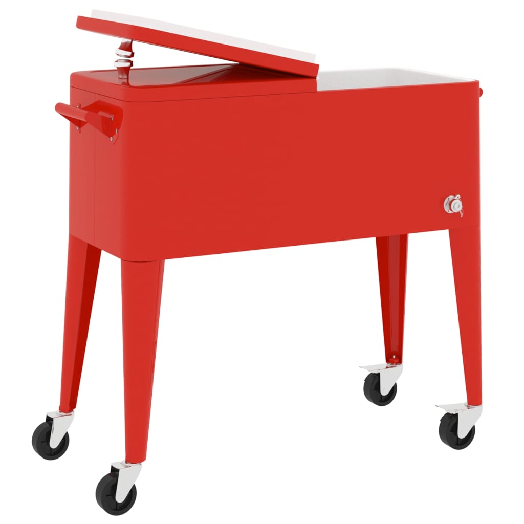 Cooler Cart with Wheels Red 92x43x89 cm
