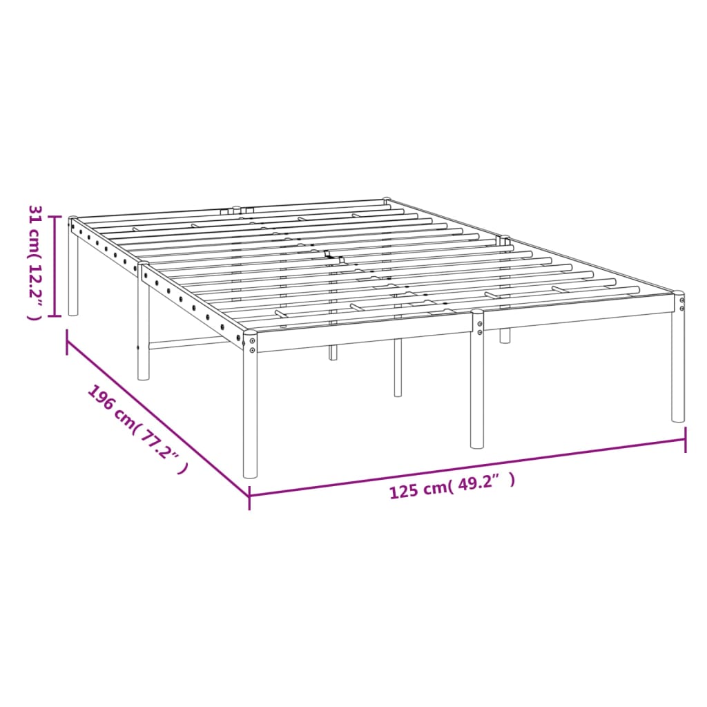 Metal Bed Frame without Mattress Black 120x190cm