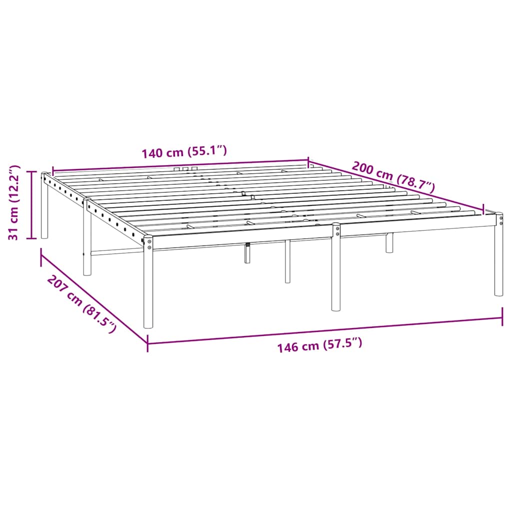 Metal Bed Frame without Mattress Black 140x200cm