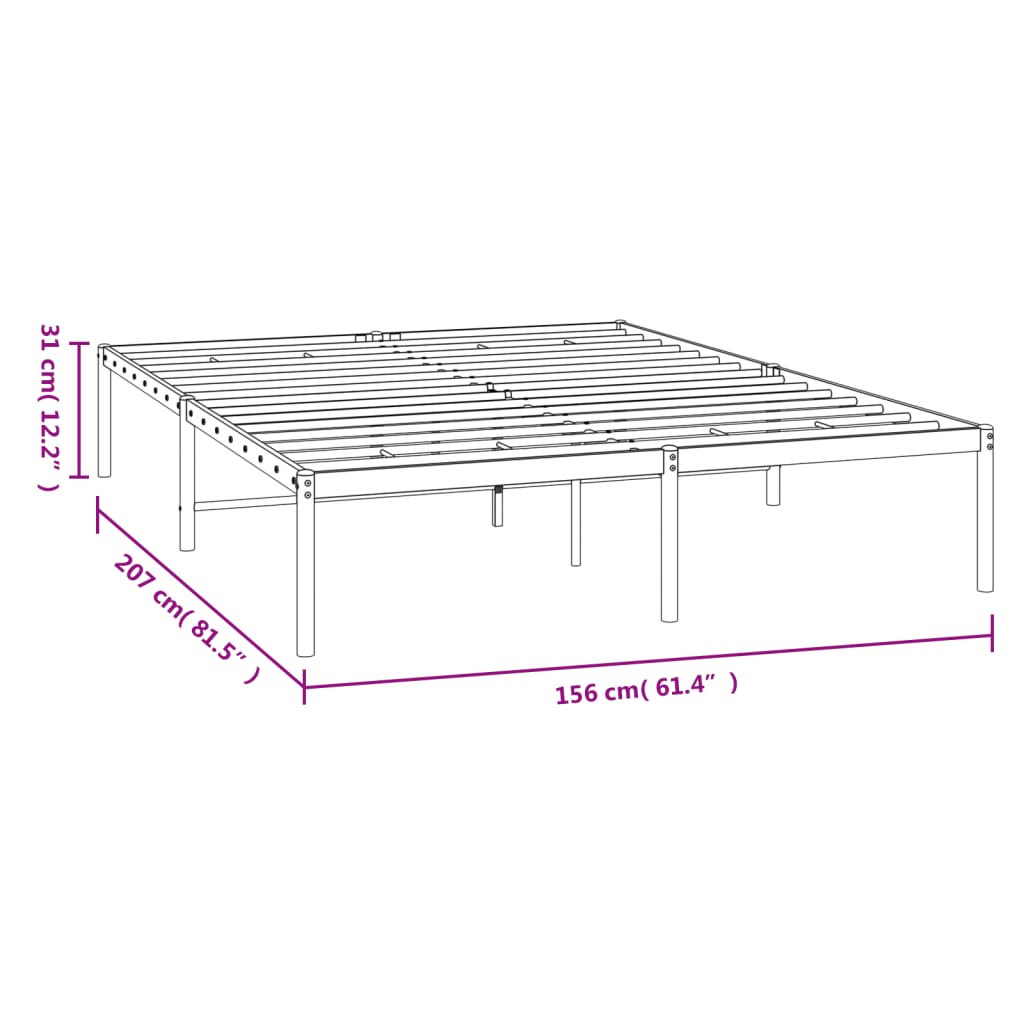 Metal Bed Frame without Mattress Black 150x200cm