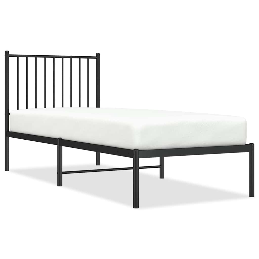 Metal Bed Frame without Mattress with Headboard Black 75x190cm