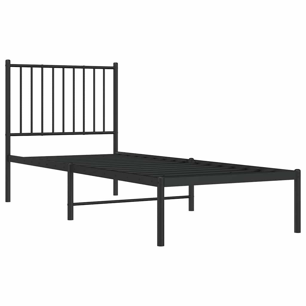 Metal Bed Frame without Mattress with Headboard Black 75x190cm