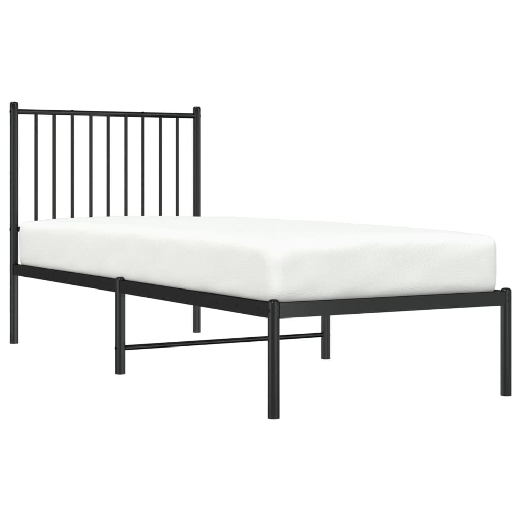 Metal Bed Frame without Mattress with Headboard Black 75x190cm