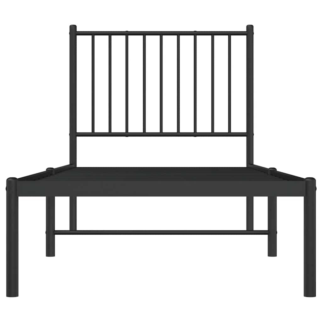 Metal Bed Frame without Mattress with Headboard Black 75x190cm