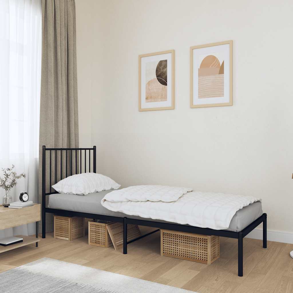 Metal Bed Frame without Mattress with Headboard Black 75x190cm