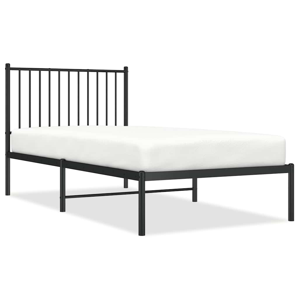 Metal Bed Frame without Mattress with Headboard Black 90x190cm