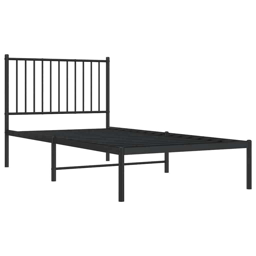 Metal Bed Frame without Mattress with Headboard Black 90x190cm