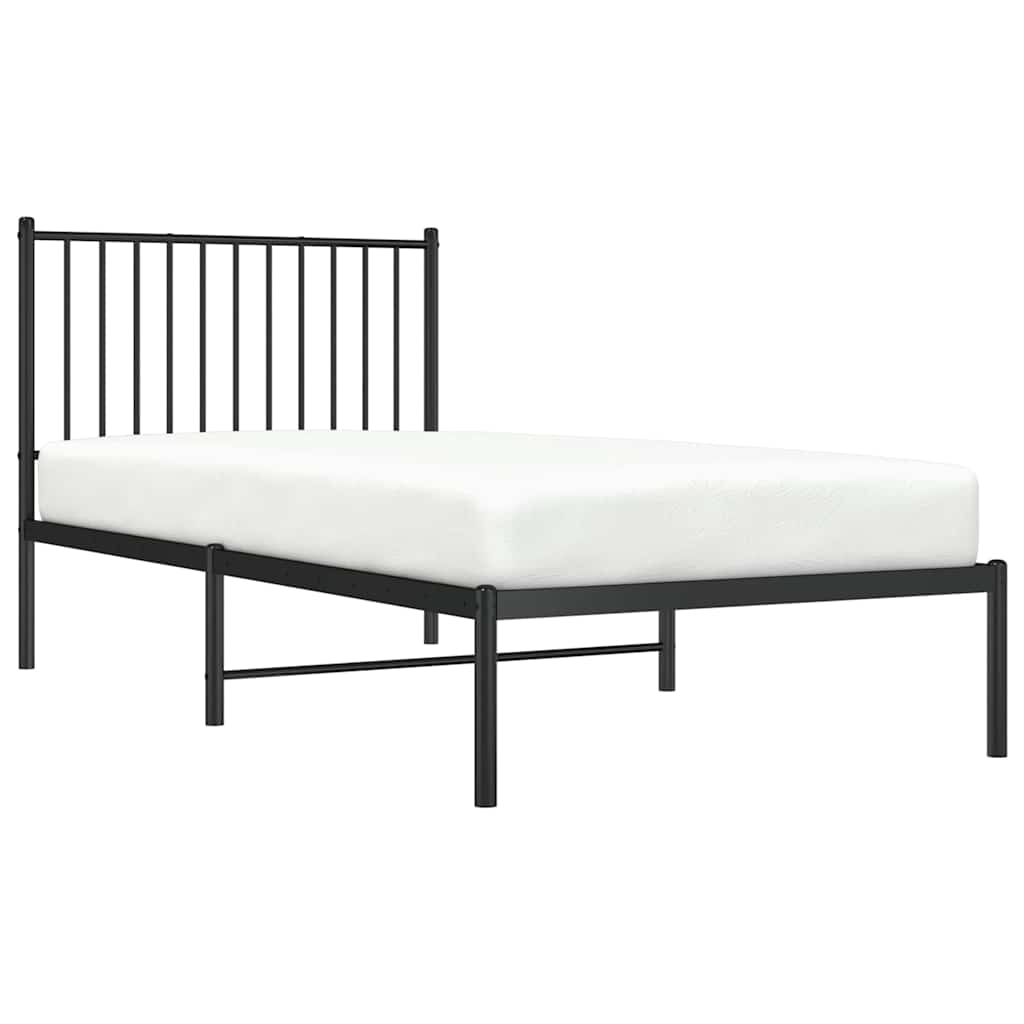 Metal Bed Frame without Mattress with Headboard Black 90x190cm