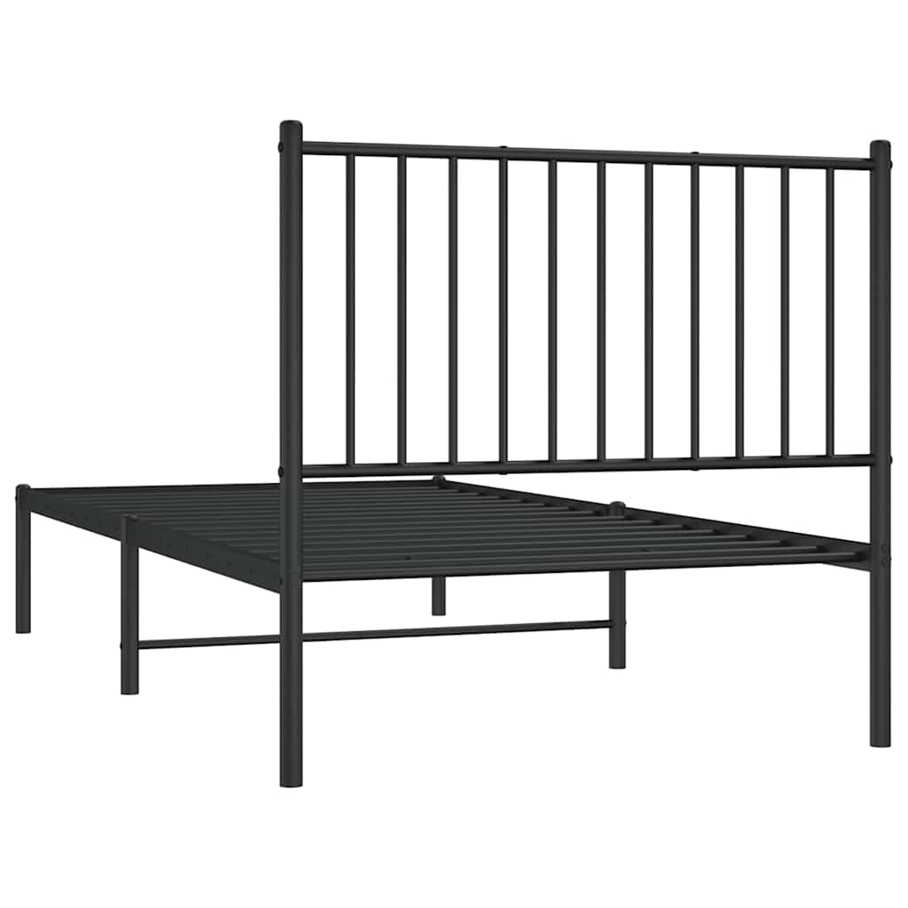 Metal Bed Frame without Mattress with Headboard Black 90x190cm