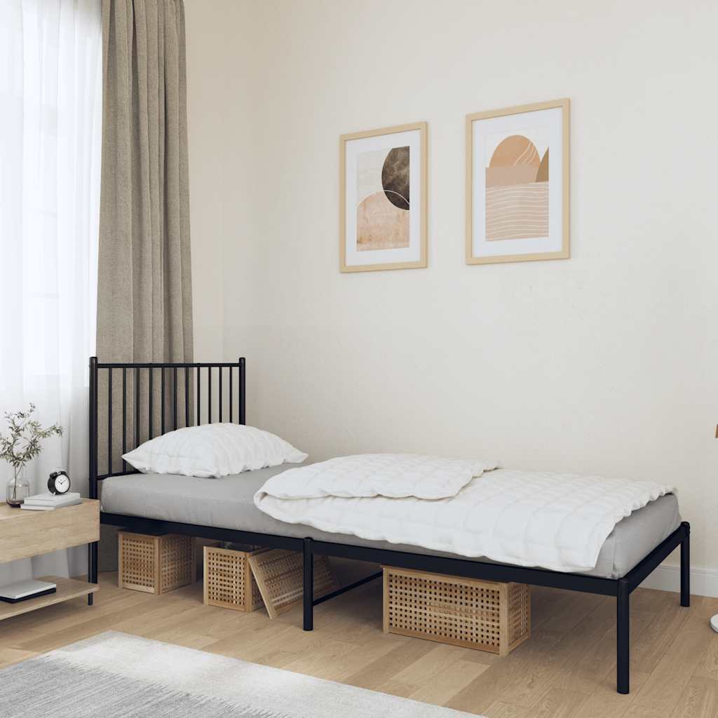 Metal Bed Frame without Mattress with Headboard Black 90x190cm