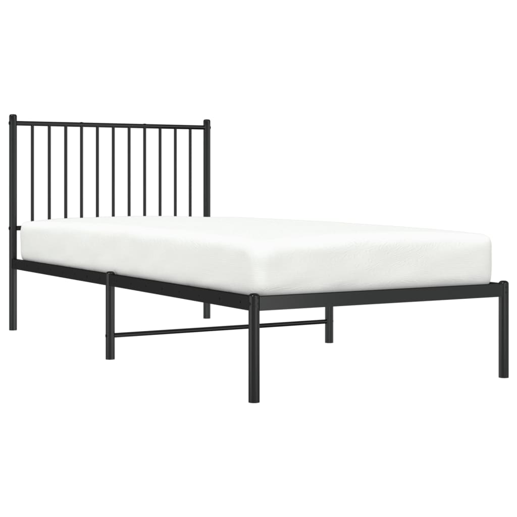 Metal Bed Frame without Mattress with Headboard Black 90x200cm