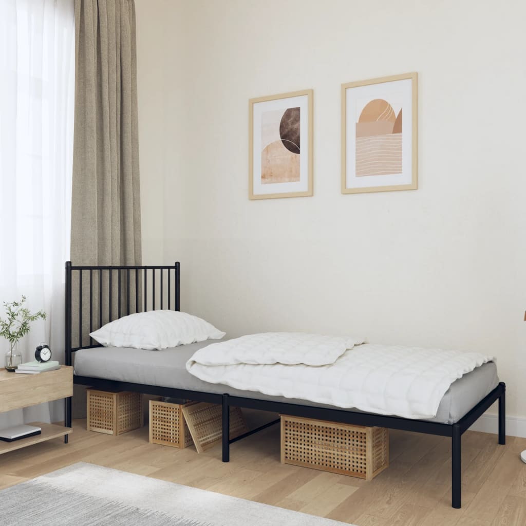 Metal Bed Frame without Mattress with Headboard Black 90x200cm