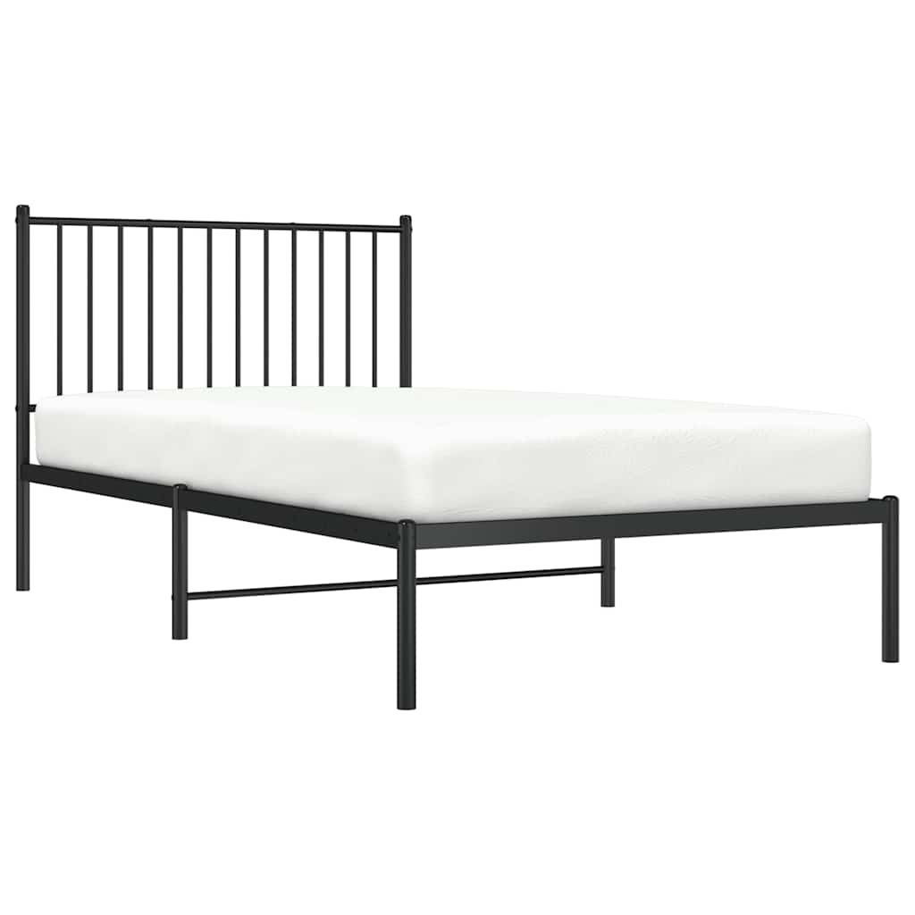 Metal Bed Frame without Mattress with Headboard Black 100x190cm