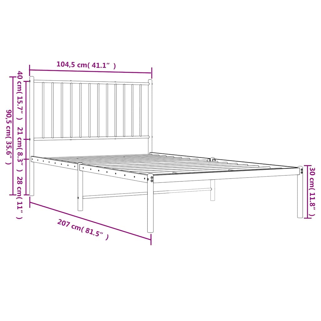 Metal Bed Frame without Mattress with Headboard Black 100x200cm