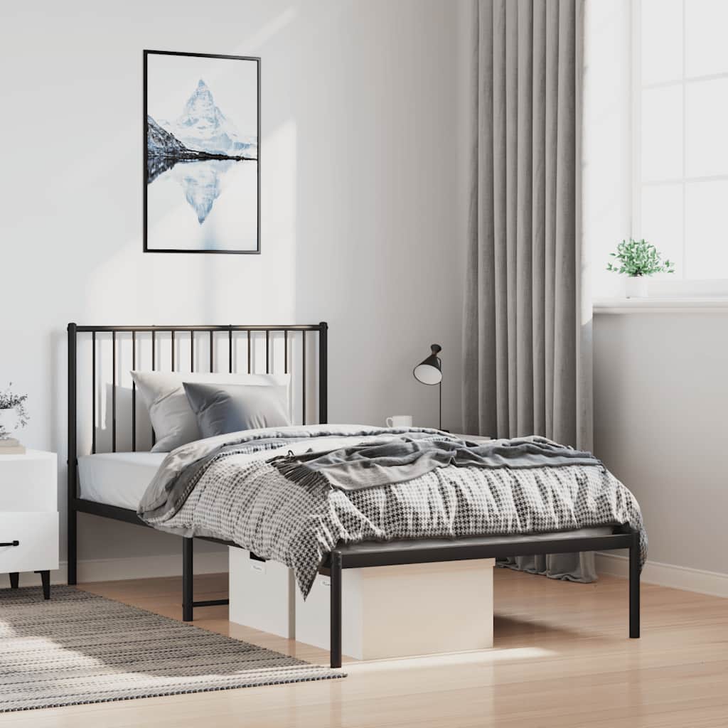 Metal Bed Frame without Mattress with Headboard Black 100x200cm