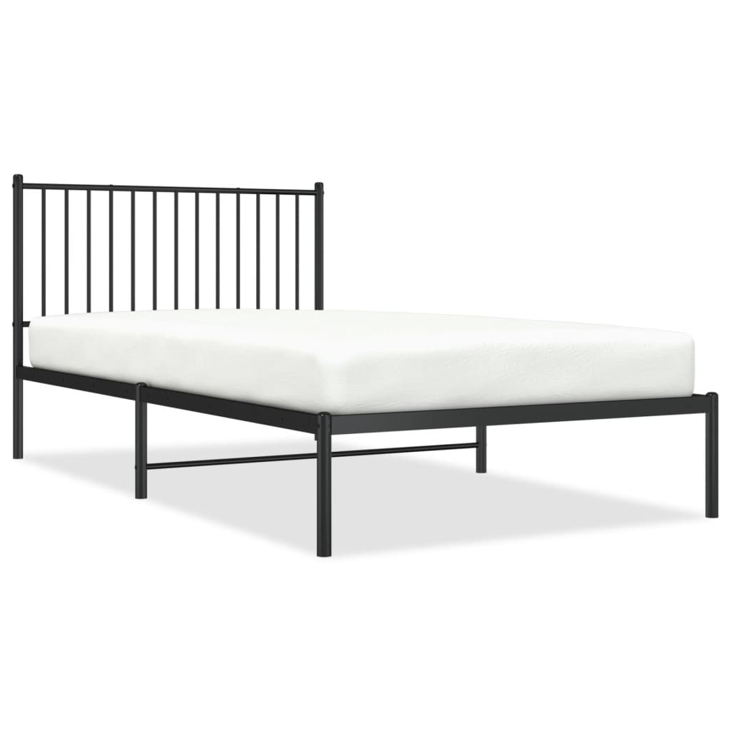 Metal Bed Frame without Mattress with Headboard Black 107x203cm