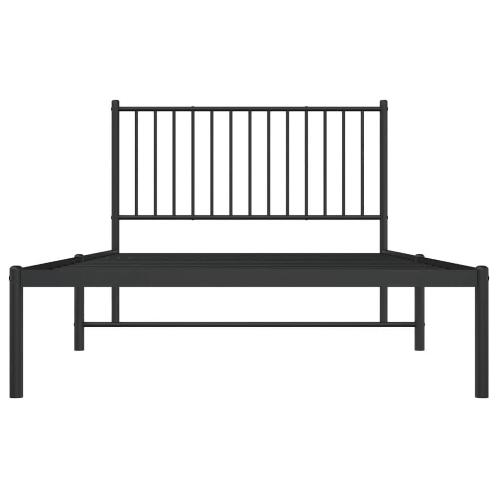 Metal Bed Frame without Mattress with Headboard Black 107x203cm
