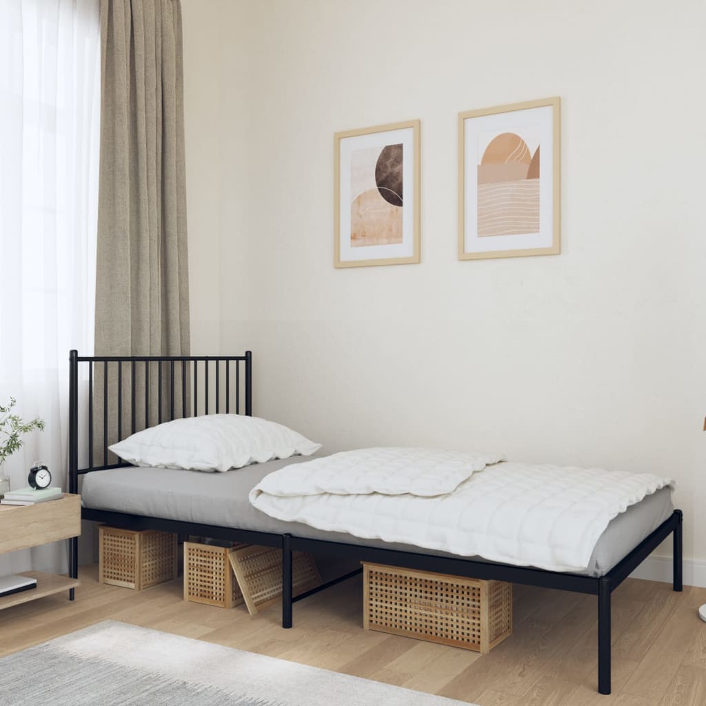 Metal Bed Frame without Mattress with Headboard Black 107x203cm