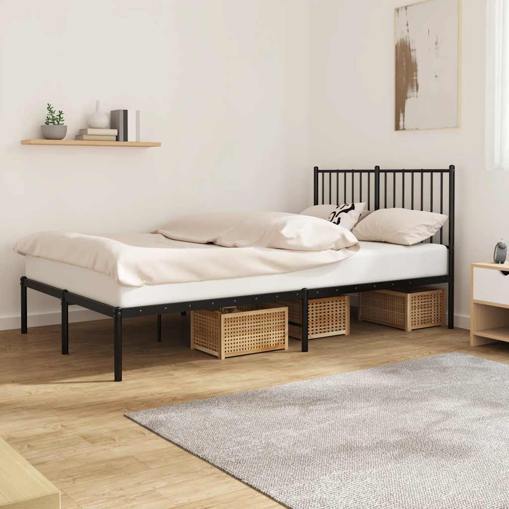 Metal Bed Frame without Mattress with Headboard Black 120x200cm
