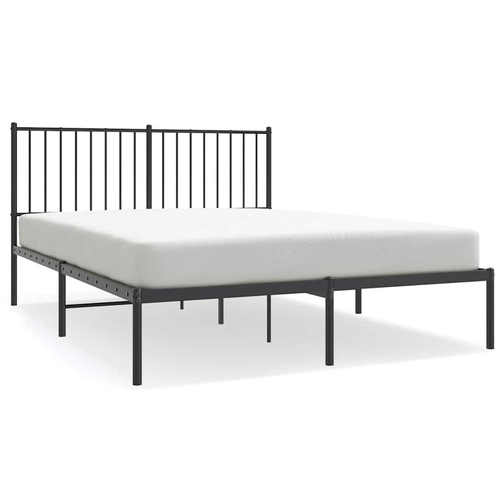 Metal Bed Frame without Mattress with Headboard Black 135x190cm