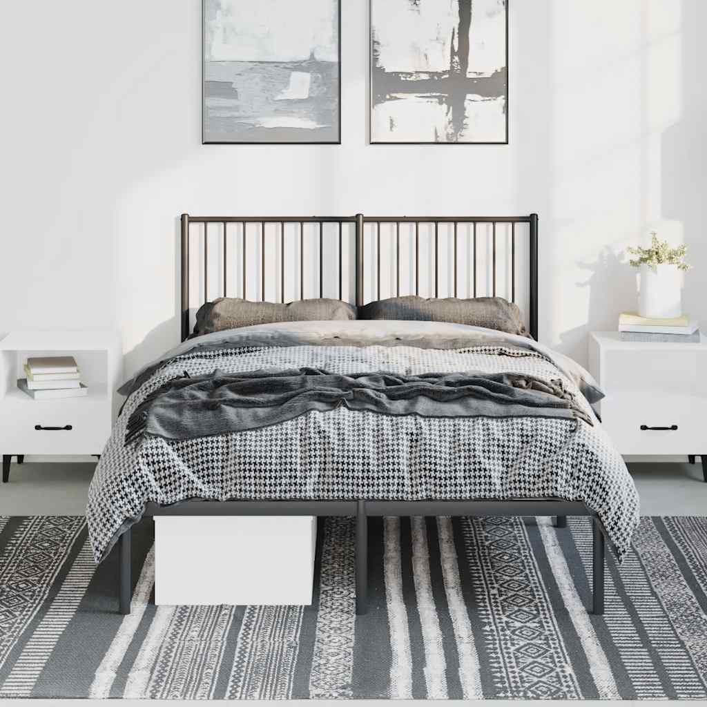 Metal Bed Frame without Mattress with Headboard Black 135x190cm