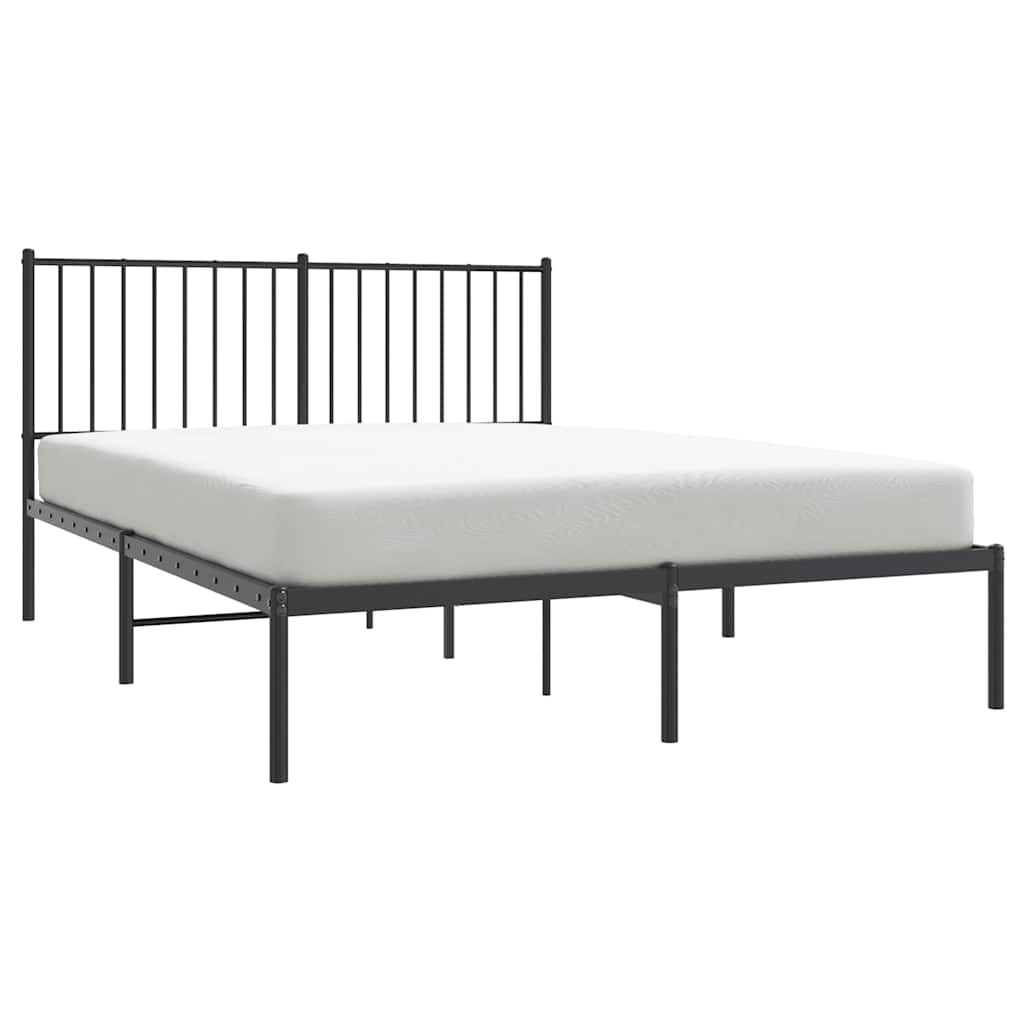 Metal Bed Frame without Mattress with Headboard Black 135x190cm