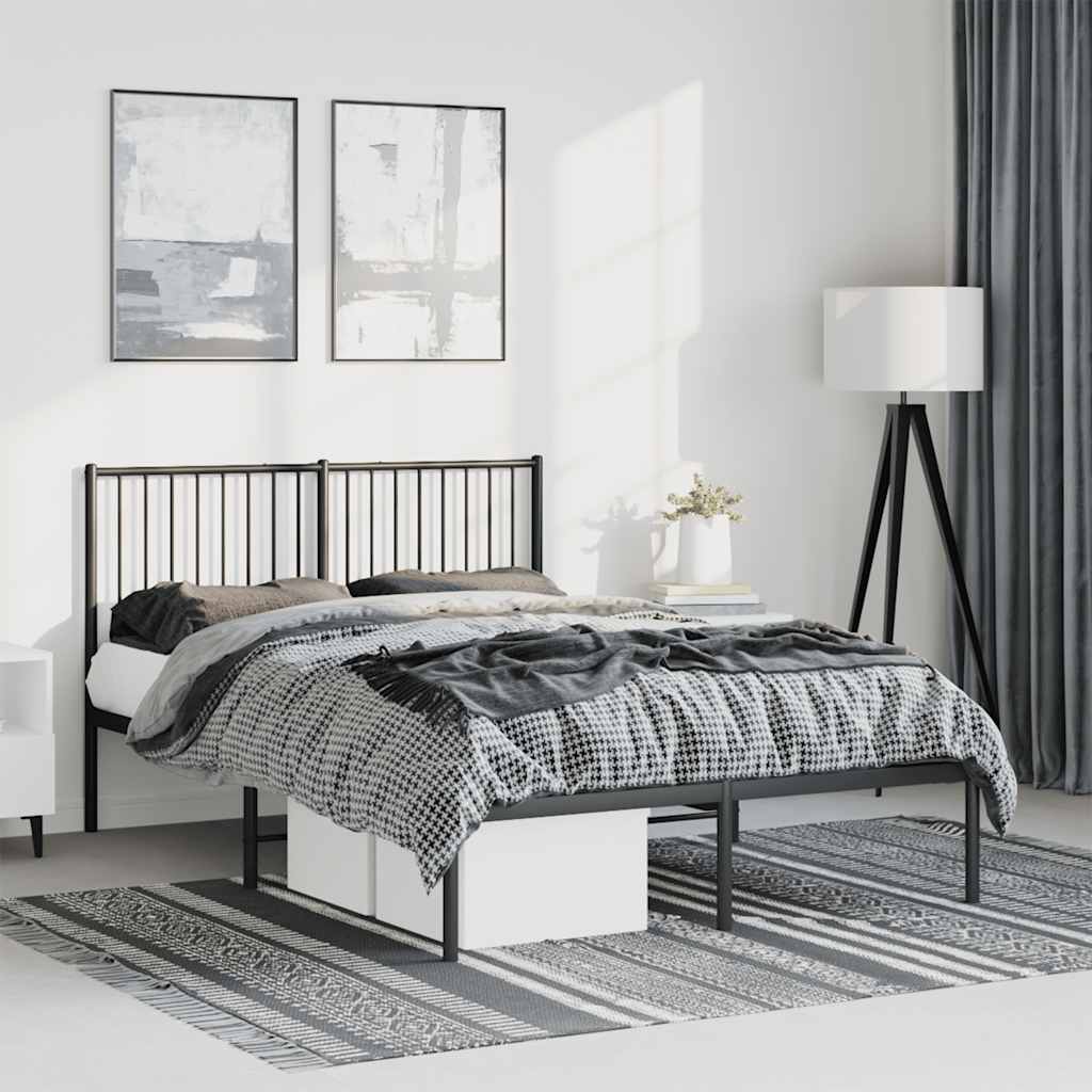 Metal Bed Frame without Mattress with Headboard Black 135x190cm