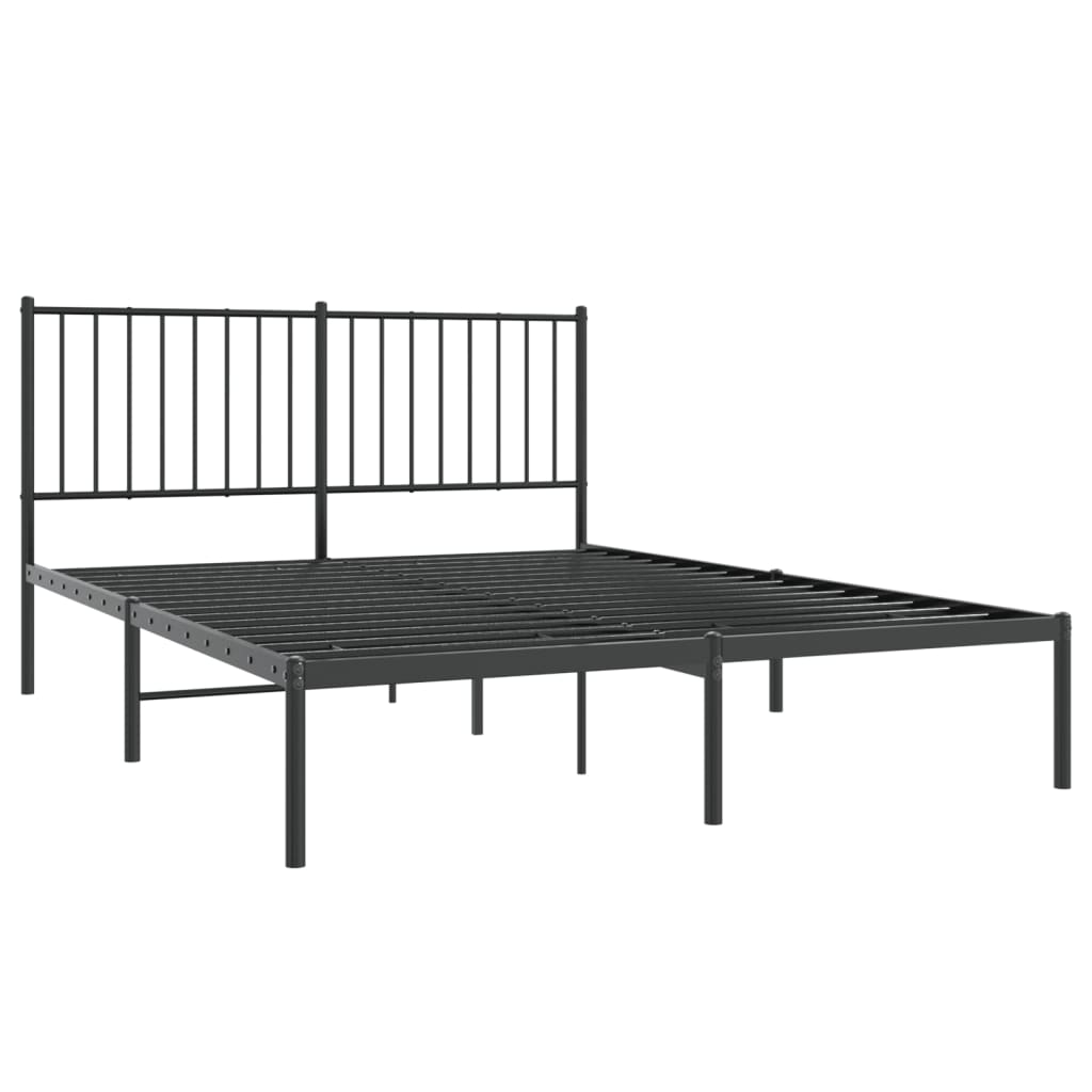 Metal Bed Frame without Mattress with Headboard Black 140x190cm