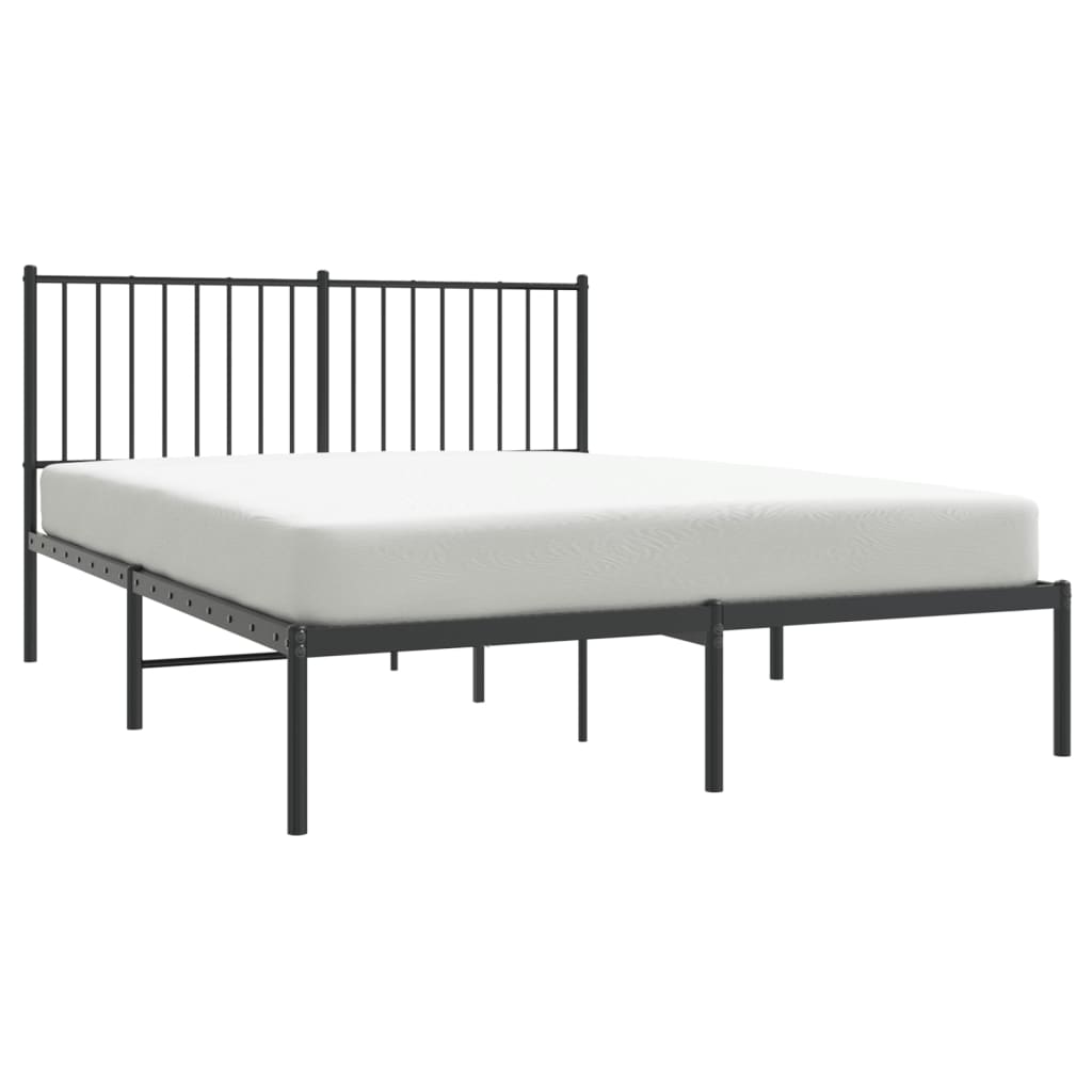 Metal Bed Frame without Mattress with Headboard Black 140x190cm